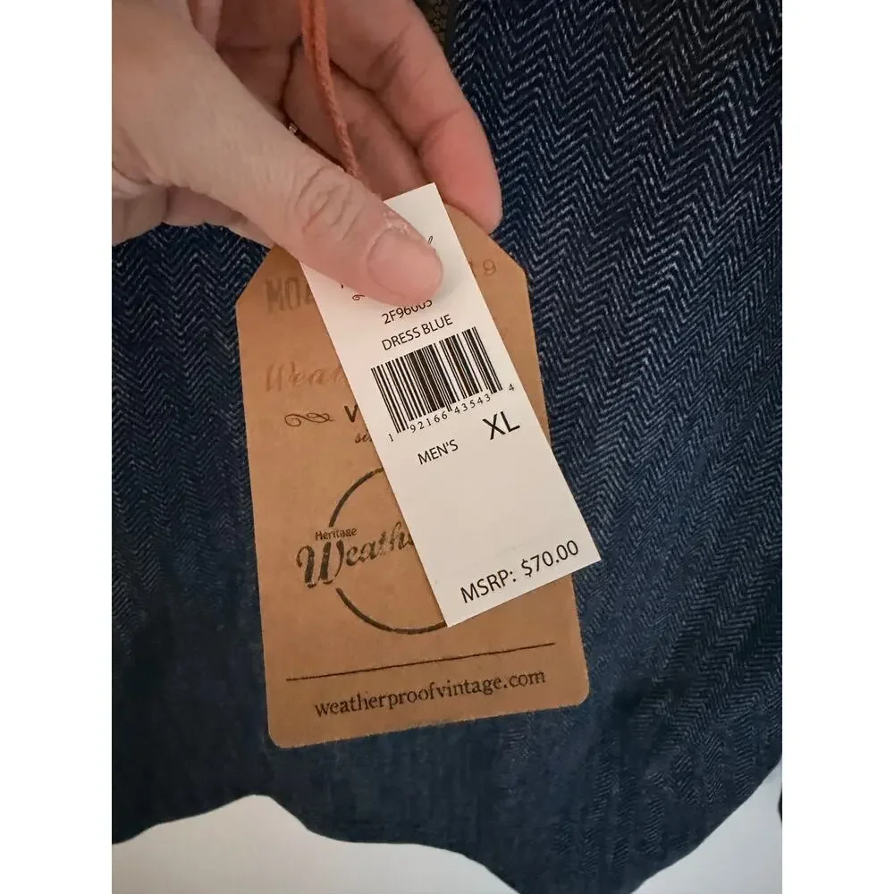 NWT Weatherproof Vintage Blue Herringbone Quarter-Zip Pullover Sweater-Size XL